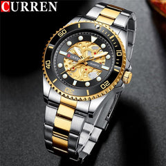 CURREN 8412 Wrist Watch Men's Quartz Sports Brand Luxury Business Waterproof Stainless Steel (TETON GOLD)