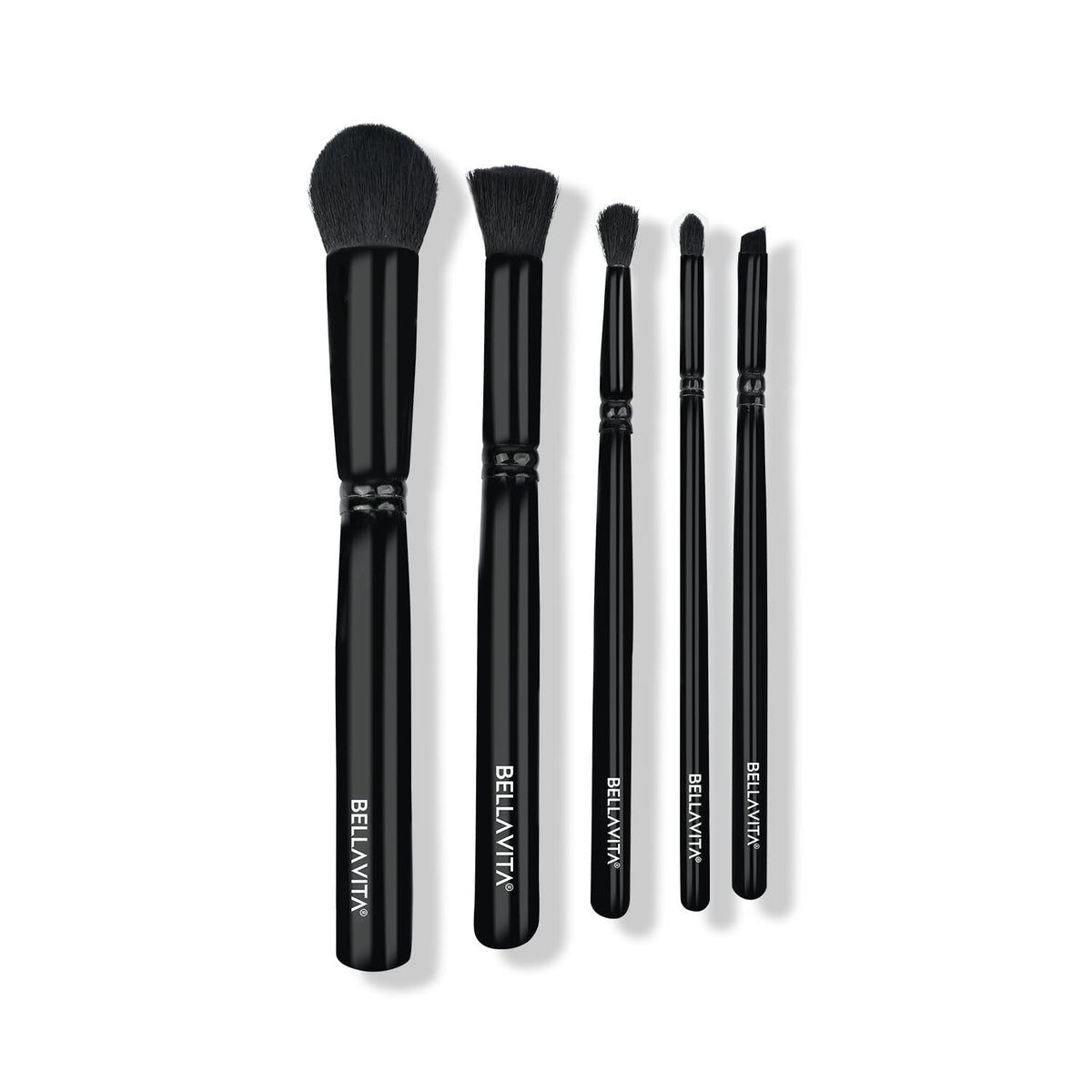 BellaVita Makeup Brushes Set of 5 | Premium Easy To Hold & Precise Application For Face, Eyes & Brows | Soft Bristles, Makeup Brushes with Pouch - Black, 77.80 gm