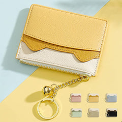 Valentoria Slim RFID Blocking Card Holder Small Pocket Wallet Keychian Zipper Coin Purse Minimalist Leather Cash & Coin & Cards Case for Women Men (Z2-Yellow)