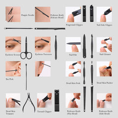 blue jw Manicure Set, Professional Stainless Steel Pedicure Nail Clipper Tools Kit with PU Leather Folding Case，Women Men Nail Scissors Nail Cutter Set，16 In 1 Travel Grooming Care Tool Kits