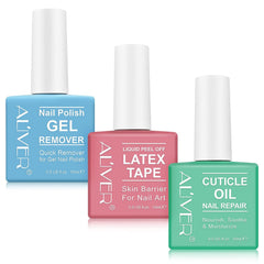 ALIVER 3 Pack Gel Nail Remover Kit,Nail Polish Remover with Nail Cuticle Oil and Latex Tape Kit, Magic Gel Nail Polish Remover, Easily & Gently, No Need For Foil, Soaking Or Wrapping