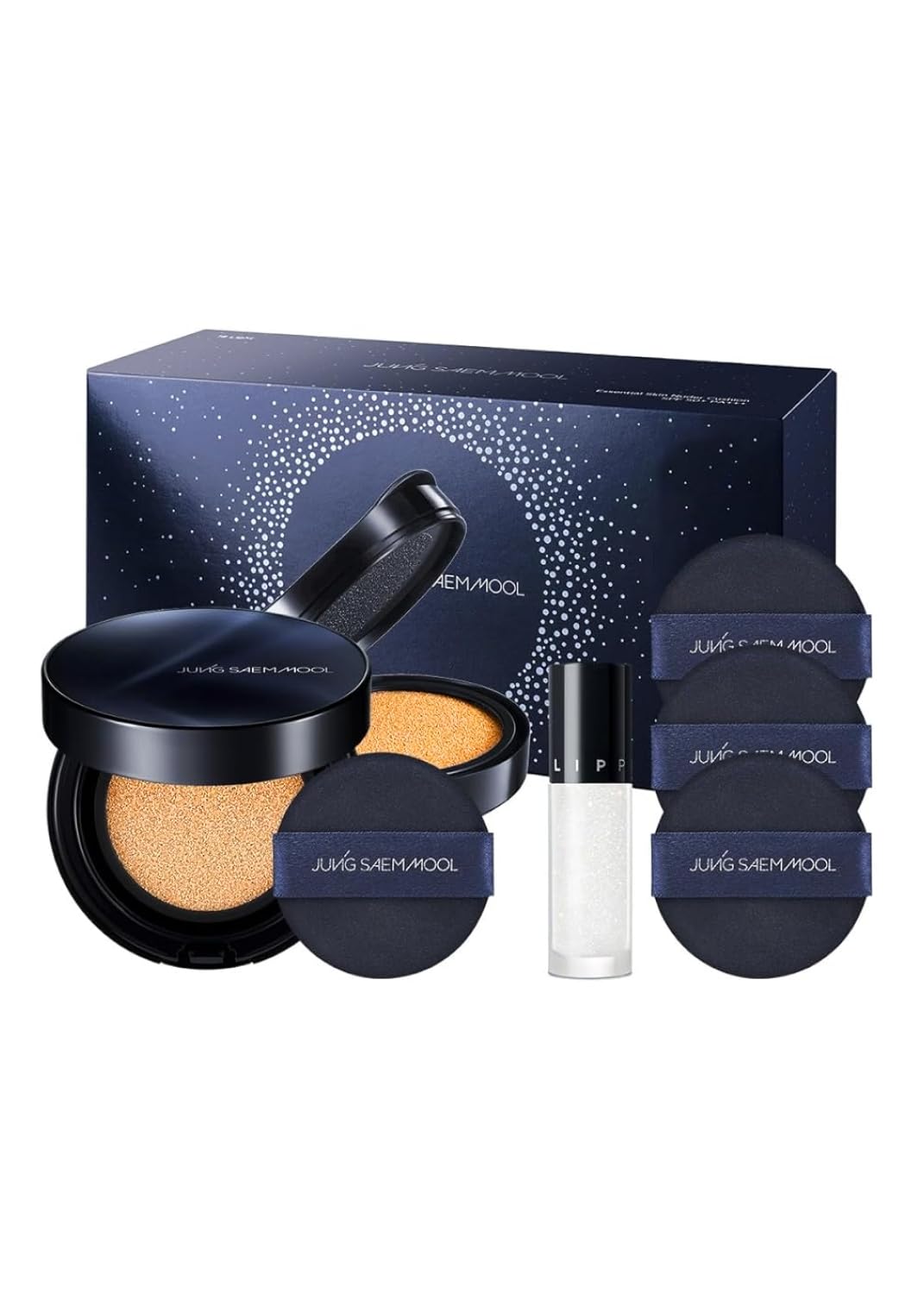 [JUNGSAEMMOOL OFFICIAL] Essential Skin Nuder Cushion Special Set (Fair Light) | Nuder Cushion Navy Edition (Refill included) + Lip-Pression Glittering Topper (2g) + Navy Cushion Puffs (3pcs)