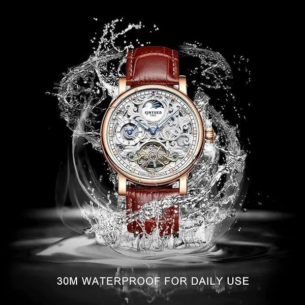 KASTWAVE Mens Automatic Watches, Luxury Automatic Skeleton Tourbillon Watch Waterproof Crystal Self-Winding Wrist Watch for Men, Business Dress Leather Wrist Watch