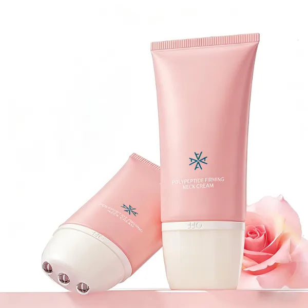 Grospe Neck Cream with Massage Roller - Firming & Smoothing Cream for Neck & Chest with Peptides & Hyaluronic Acid, Anti-Wrinkle Treatment