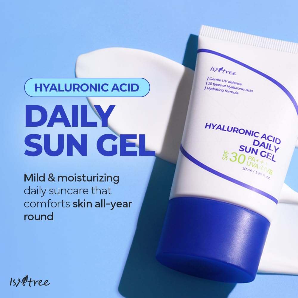 ISNTREE Hyaluronic Acid Daily Sun Gel 50ml, 1.69 fl oz | SPF 30 | Moisturizing Sunscreen | No White Cast | Lightweight | Mild Formula | Korean Skincare