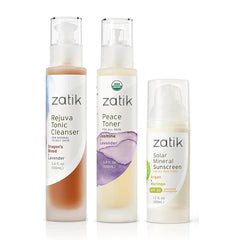 Zatik Naturals - Acne Skin Combo Set with Rejuva Tonic Cleanser (100ml), Peace Toner (100ml) and Solar Mineral Sunscreen (50ml)