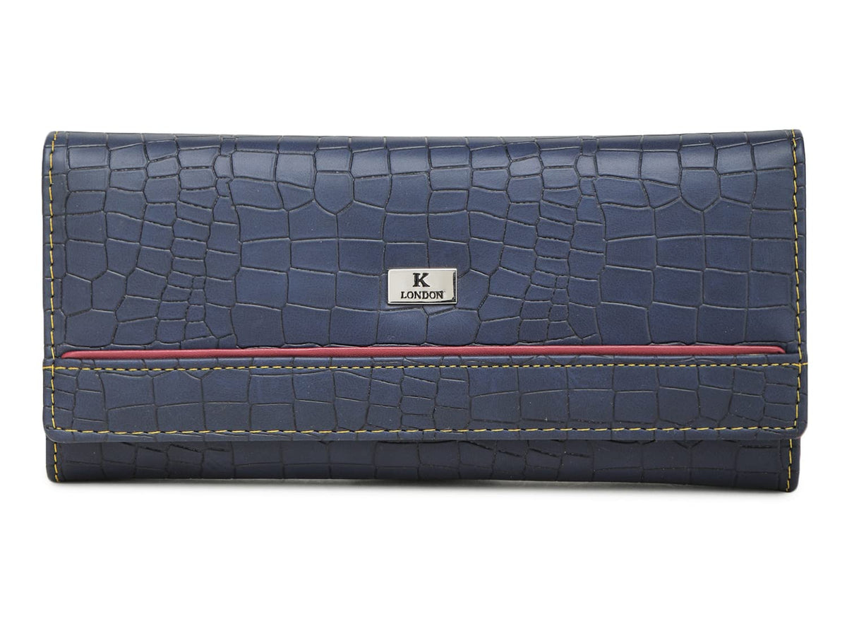 K London Stylish Card & Zipped Pocket Blue Color Clutch Women Wallet - 1515_Croco_Blue