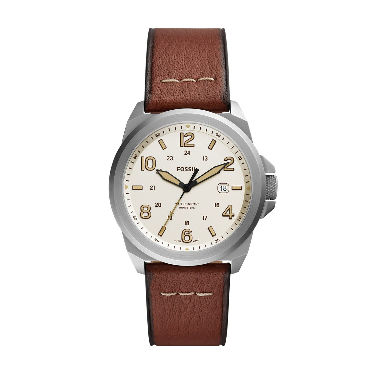 Fossil bronson three-hand date medium brown eco leather watch - fs5919