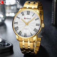CURREN 8422 Men Quartz Watch Stainless Steel Watche Luxury Business Fashion - GOLD WHITE