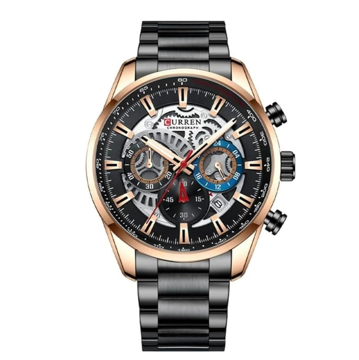 CURREN 8391 Top Luxury Brand Men's Casual Sports Watch Men's Watch, Waterproof Luminous Stainless Steel Men's Wrist Watch - BLACK
