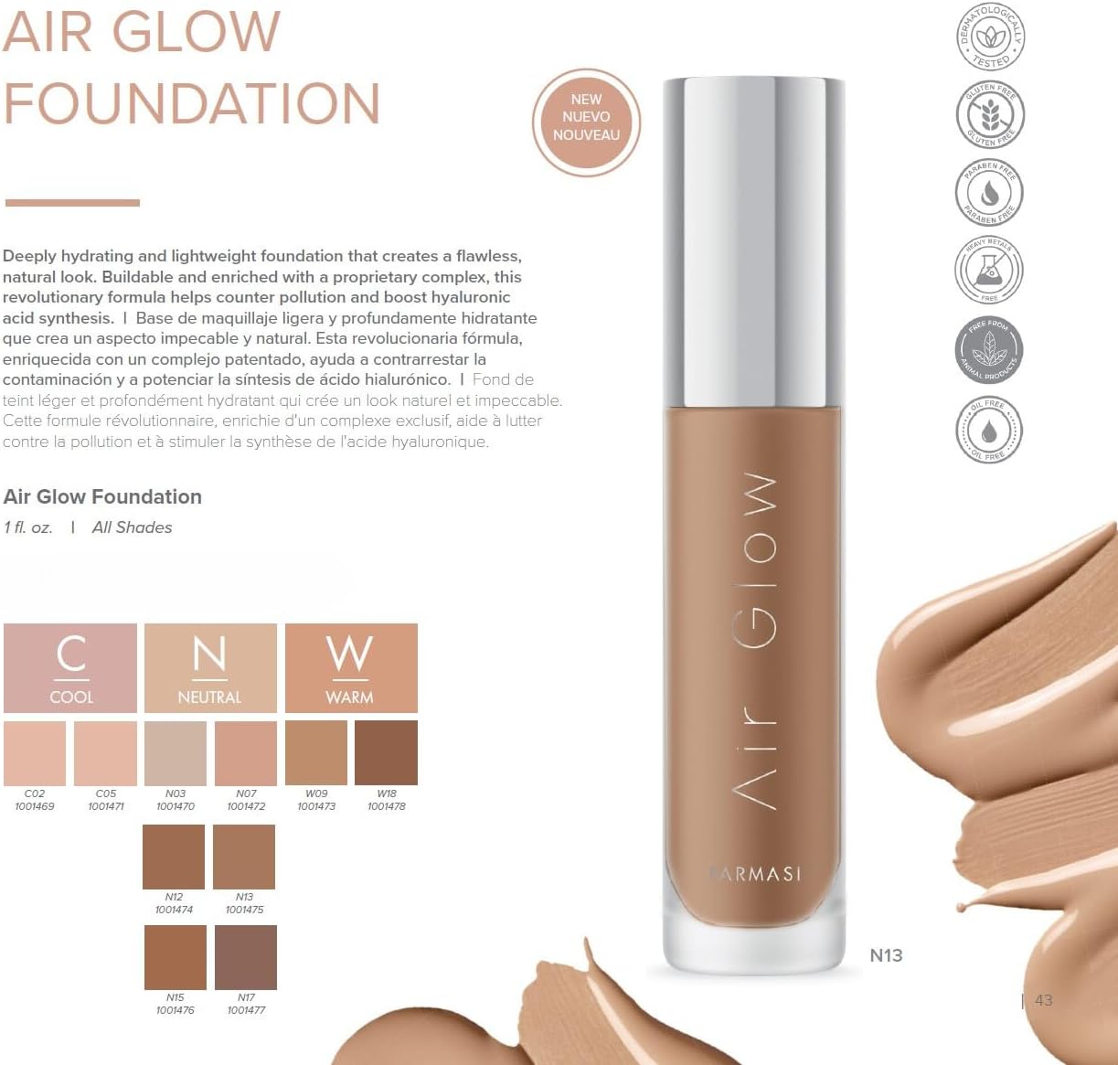 Farmasi Air Glow Foundation, Deeply hydrating and Lightweight Skincare Effects, Sea-Water formula, Natural-looking Skin Hydrated Softer and Smooter, Buildable Hylauronic Coverage 1 Fl Oz / 30 ML - C05