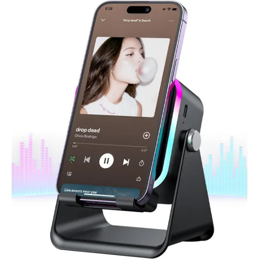 Oresoc Induction Speaker 5-in-1 Wireless Bluetooth Audio for iPhone Android | No Pairing Needed, Adjustable Stand, RGB Light, Louder Sound, Emergency Phone Charging, Cool Tech Gift for Men, Women & Teens