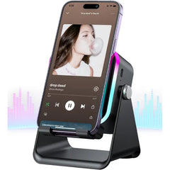 Oresoc Induction Speaker 5-in-1 Wireless Bluetooth Audio for iPhone Android | No Pairing Needed, Adjustable Stand, RGB Light, Louder Sound, Emergency Phone Charging, Cool Tech Gift for Men, Women & Teens