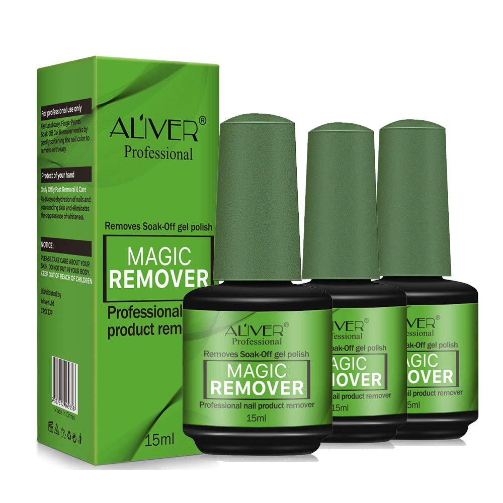 ALIVER Gel Nail Polish Remover, (3pcs) Easily & Quickly Removes Soak-Off Gel Polish, Professional Non-Irritating Nail Polish Remover -15ml