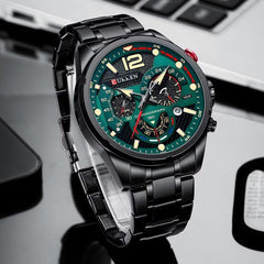 CURREN Chronograph Watches for Mens Military Multi-Function Waterproof Quartz Stainless Steel Watch - Blue