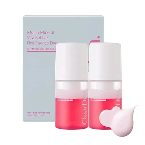 ClearDea Mucin Mineral Vita Bubble First Essence Duo with Micro Bubble Formula and 2 in 1 Toner Serum, K Beauty for Glass Skin, 4.06 Fl Oz 2.03 Fl Oz x 2ea Hydrating Firming