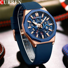 CURREN Men's quartz, sports brand Luxury Original Waterproof with calendar and rubber strap, 8437 - Blue
