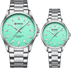 CURREN 9090 Watch for Couple Waterproof Men's Watches Fashion Women's Sports Watches Quartz Movement - SILVER sky