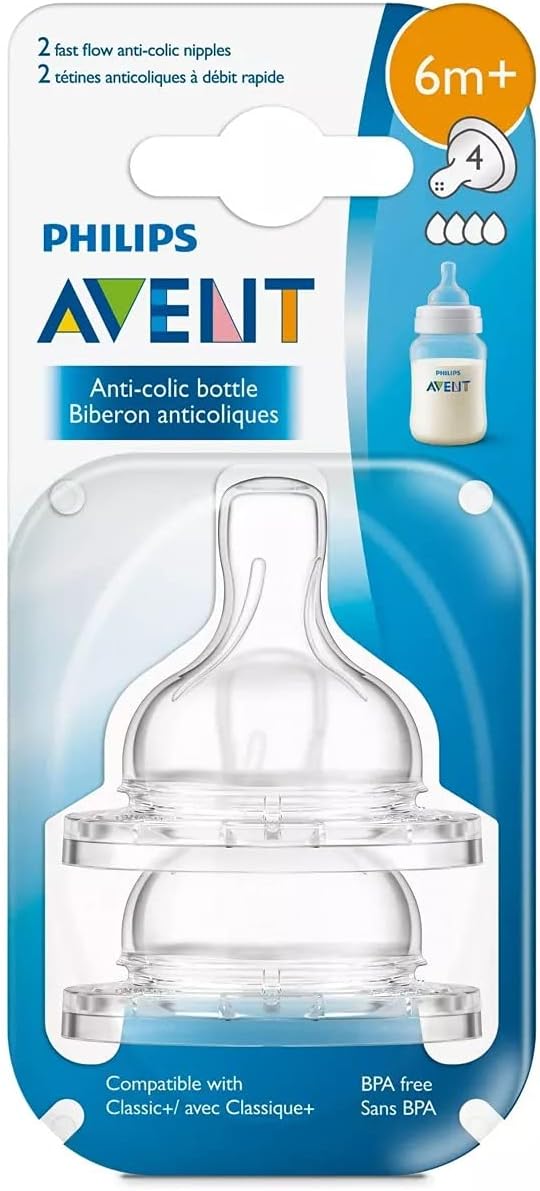 Philips Avent Anti-Colic Fast Flow for Avent Anti-Colic Baby Bottles, 6 Months+ (Pack of 4)