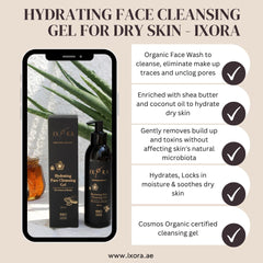 IXORA Hydrating Face Cleansing Gel Cleanser For Dry Skin : Cleanse, Remove Impurities, and Hydrate Your Skin for a Soft and Soothing Effect - Certified Organic - Suitable for Sensitive Skin