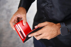 Eagle RFID Money Clip Wallet | Handcrafted New Zealand Leather Wallet | | 6 Card Holder Slots & Cash Clip | Minimalist wallet with Ultra-Slim design | Ultra-soft & Luxurious (Black Red)