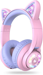 iClever Kids Bluetooth Headphones BTH13, Wireless LED Cat Ear Headphones with Volume Limited (74/85dB), 50 Hours Playtime, Kids Headphones with Mic Over-Ear for School/Tablet/Computer