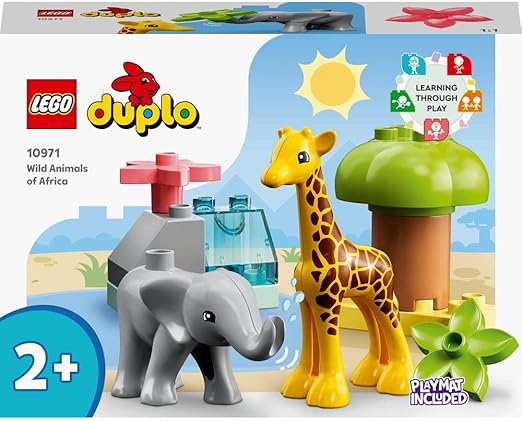 LEGO DUPLO Wild Animals of Africa, Animal Toys for Toddlers, Girls & Boys Aged 2 Plus Years old, Learning Toy with Baby Elephant & Giraffe Figures 10971