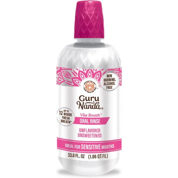 GuruNanda Alcohol-Free Mouthwash, Unflavored & Unsweetened, Gentle on Sensitive Mouths, 12-Hour Fresh Breath, No Artificial Additives, 33.8oz