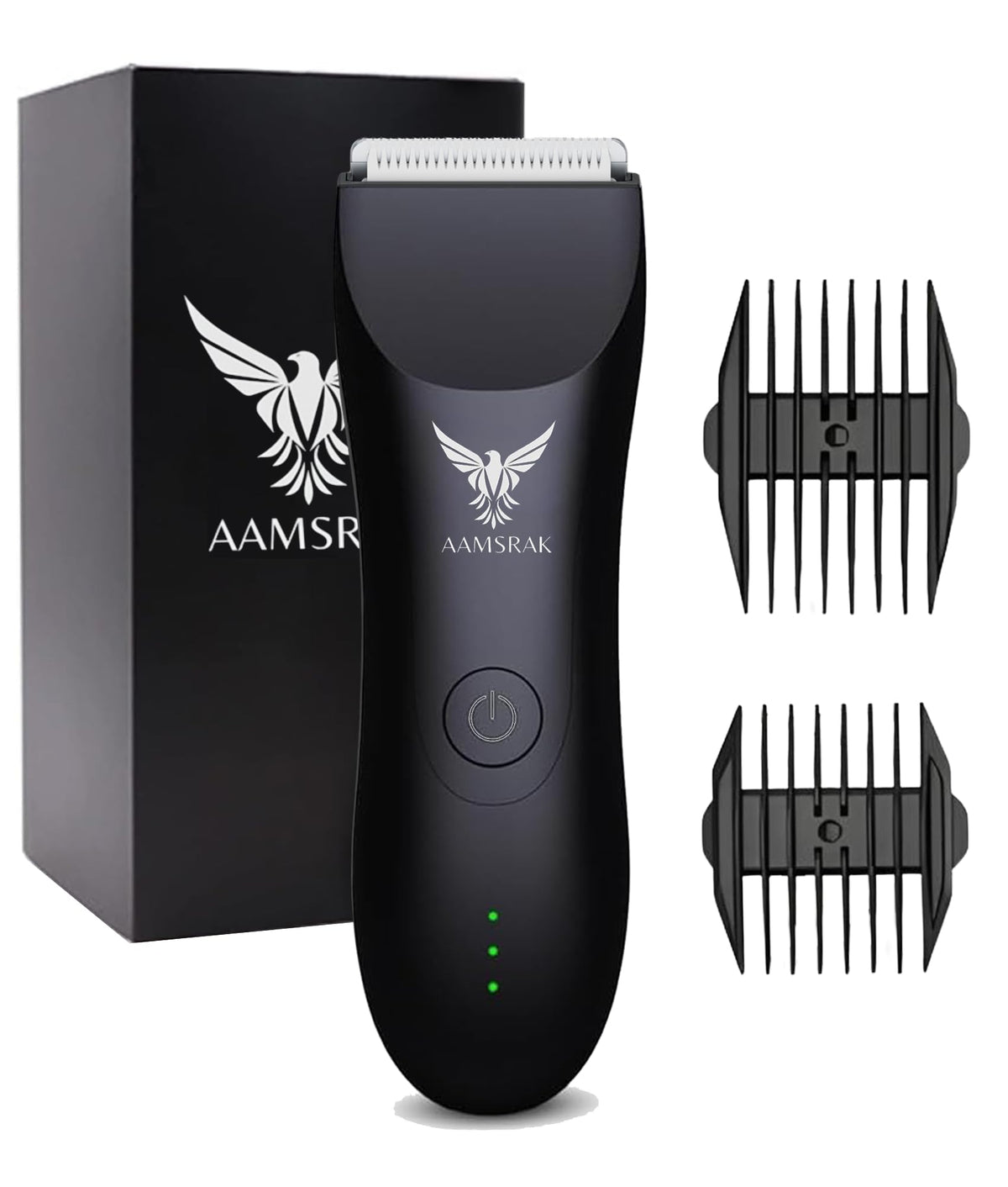 AAMSRAK® Grooming Hair Trimmer | Waterproof, Skin safe | Zero Gapped, Beard Trimmer For Men | Nose, Ear, Body, Balls, Trimmer Cordless, Electric Shaver, Long Battery, Including 2X Guided Combs