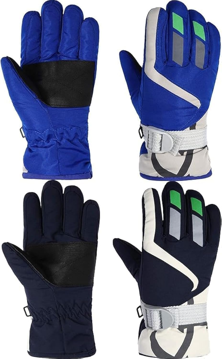 Wisfunlly Kids Snow Gloves, Thick Gloves, Kids Ski Gloves, Winter Warm Lining Snow Weather Windproof Waterproof, Adjustable Gloves for Boys and Girls, Ski Snow Snowboard Gloves with Adjustable Buckle - Black, Navy Blue- 2 Pairs
