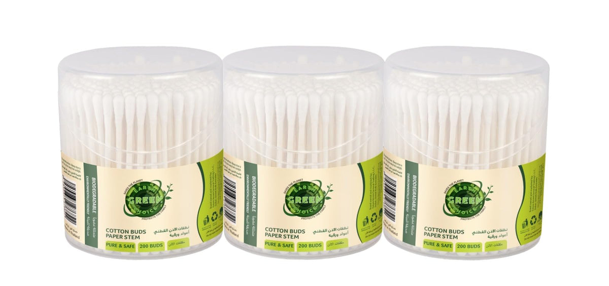 Earth Green Choice Cotton Buds l Canister, Pack of 3 x 200's