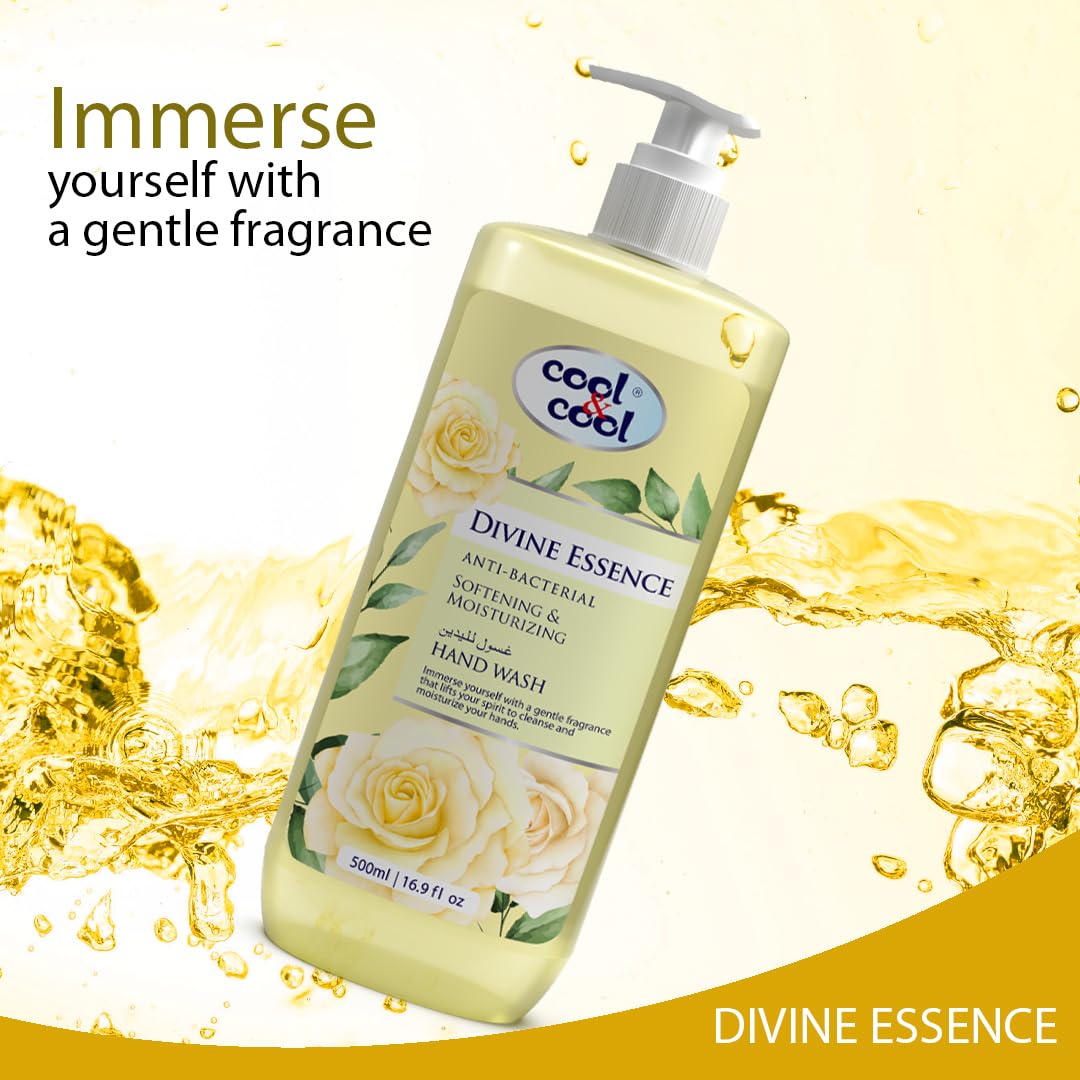 Cool & Cool Hand Wash Twin Pack (500Ml x 2) - Divine Essence and Exotic Bloom Scented Anti-Bacterial,Skin-Softening & Moisturizing Liquid Hand Wash 1Liter