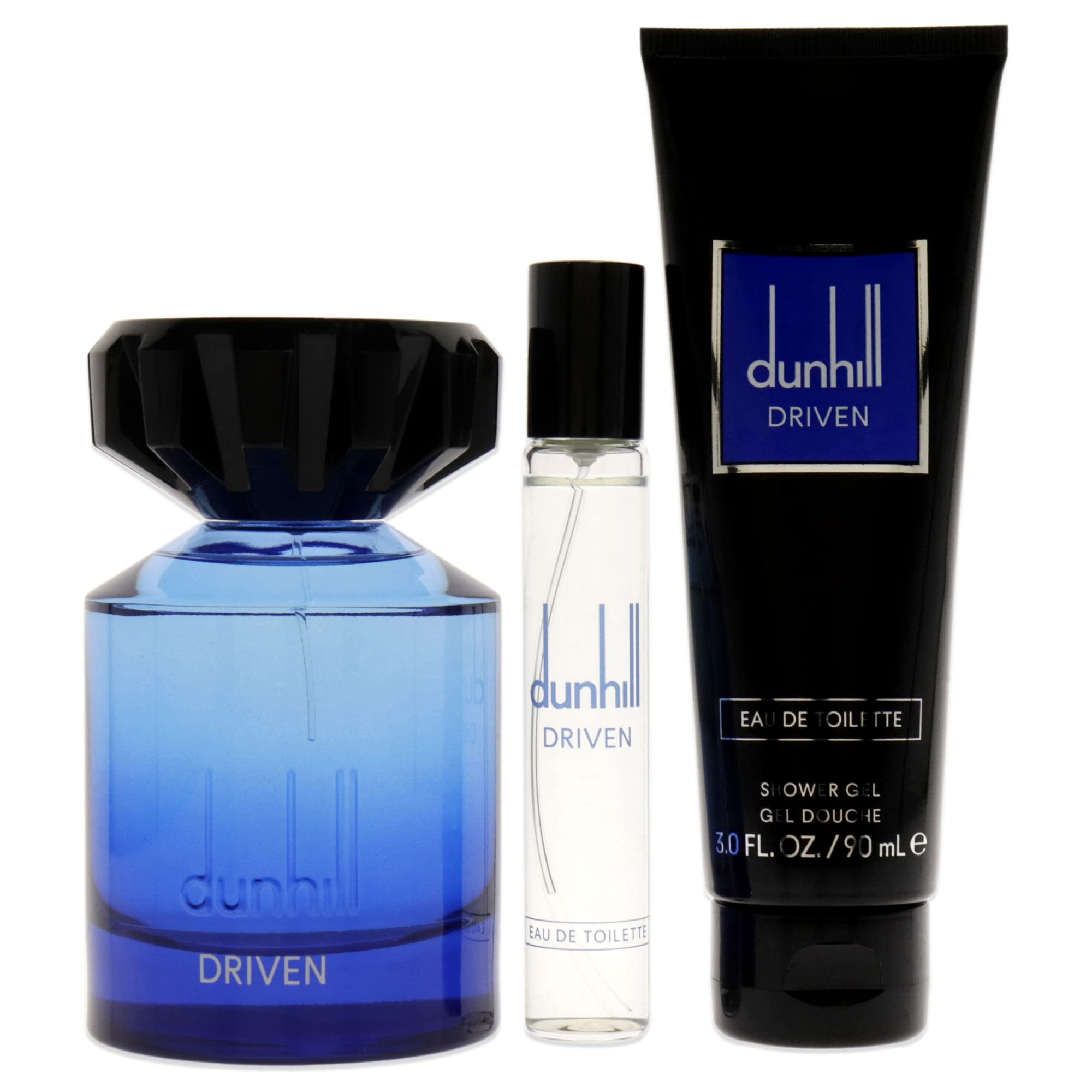 Alfred Dunhill Driven Blue 3.4oz EDT Spray, 3oz Shower Gel, 0.15ml Travel Spray Men 3 Pc Gift Set