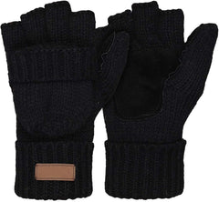 Winter Gloves, Convertible Wool Mittens for Men and Women, Warm Thermal Knit Flip Top Snow Glove for Cold Weather - Black