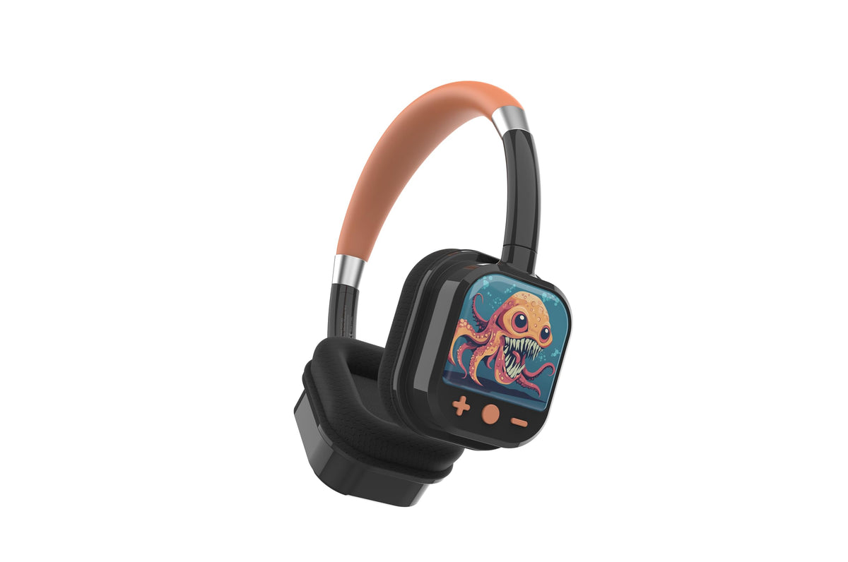 Porodo Soundtec YotoWave Kids Wireless Bluetooth Headphone, 85dB Safe Volume Limit, 25 Hour Playtime, Comfortable & Skin-Friendly Over-Ear Headset Rechargeable for Children & Toddlers (Orange - Black)
