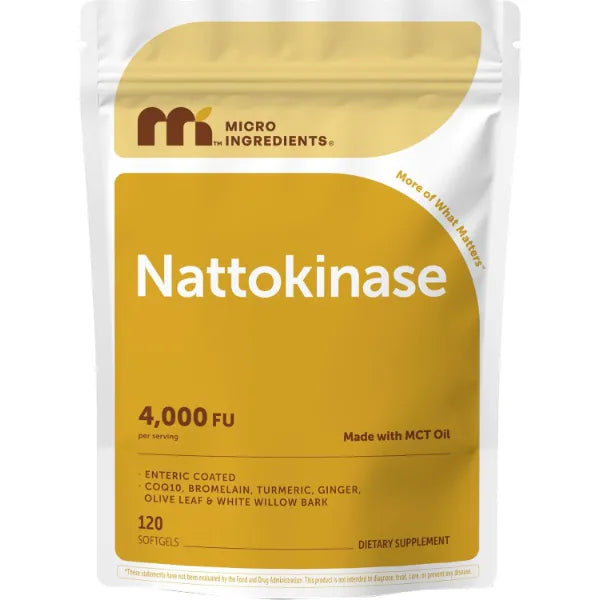 Micro Ingredients Nattokinase 120 Softgels, 200mg (4,000 FU) Per Serving | 7-in-1 Nattokinase Supplement with CoQ10, Bromelain, Turmeric, Ginger, Olive Leaf, & White Willow Bark | Non-GMO