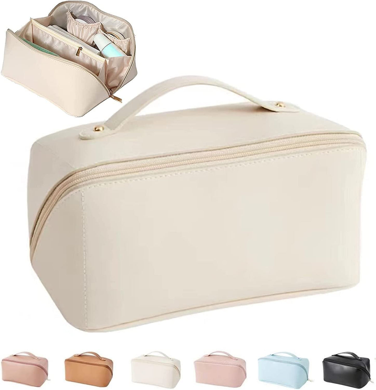 Necomi Large-Capacity Travel Cosmetic Bag, ® Leather Makeup Bag | Waterproof Portable Cosmetic Bag | Multifunctional Storage Makeup Bag | Travel Cosmetic Bag
