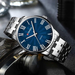 CURREN 8422 Men Quartz Watch Stainless Steel Watche Luxury Business Fashion - SILVER BLUE