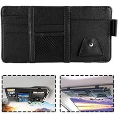 Sulfar Car Sun Visor Organizer,Storage Bag and Glasses Holder with Zipper,PU Auto Interior Accessories Storage Travel Document Holder with Multi-Pocket…