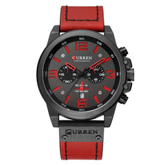 CURREN 8314 Men Japan Quartz Movement Watch Fashion&Casual Colorful Leather Band Business Watch Auto Date (Black RED)