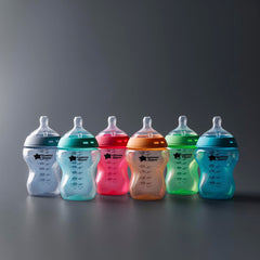 Tommee Tippee Closer To Nature Baby Bottles, Fiesta Collection Slow Flow Breast-Like With Anti-Colic Valve (9oz, 6 Count)