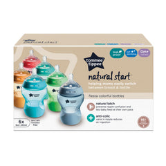 Tommee Tippee Closer To Nature Baby Bottles, Fiesta Collection Slow Flow Breast-Like With Anti-Colic Valve (9oz, 6 Count)