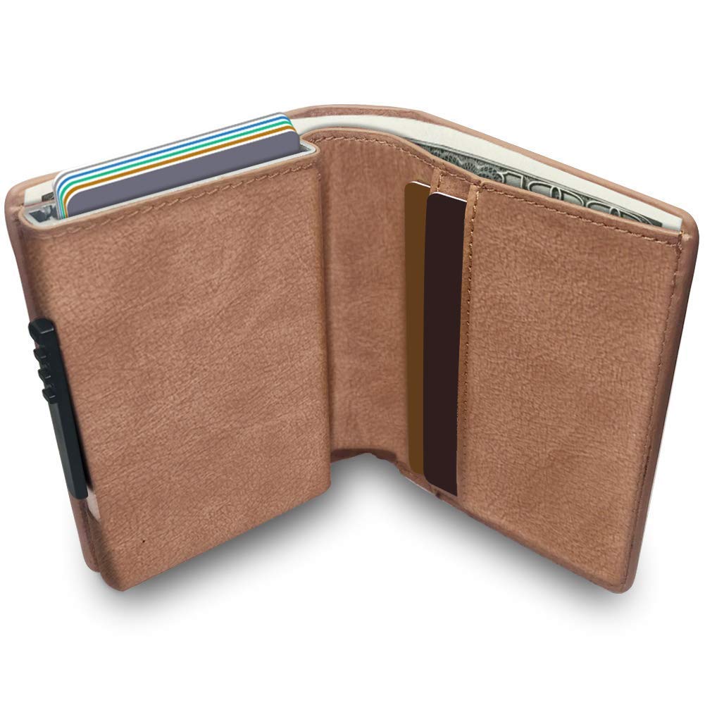 ABure Wallet with Money Clip RFID Blocking Wallet|Minimalist Genuine Leather Mens Card Wallet | Credit Card Holder| Contactless Credit Card Protector |Ultra Thin Automatic Pop-up Card Case(Beige)