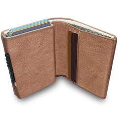 ABure Wallet with Money Clip RFID Blocking Wallet|Minimalist Genuine Leather Mens Card Wallet | Credit Card Holder| Contactless Credit Card Protector |Ultra Thin Automatic Pop-up Card Case(Beige)