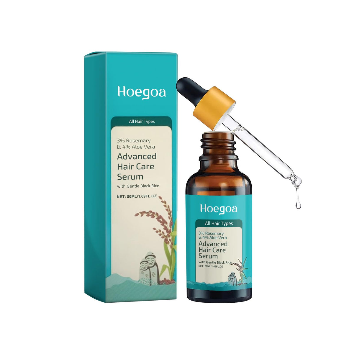 Hoegoa Advanced Hair Growth Serum, Hair Strength Serum with Rosmarinus Officinalis, Hairs Fall Control For Men, Improve Dryness and Flaking, 50ml/1.69fl oz