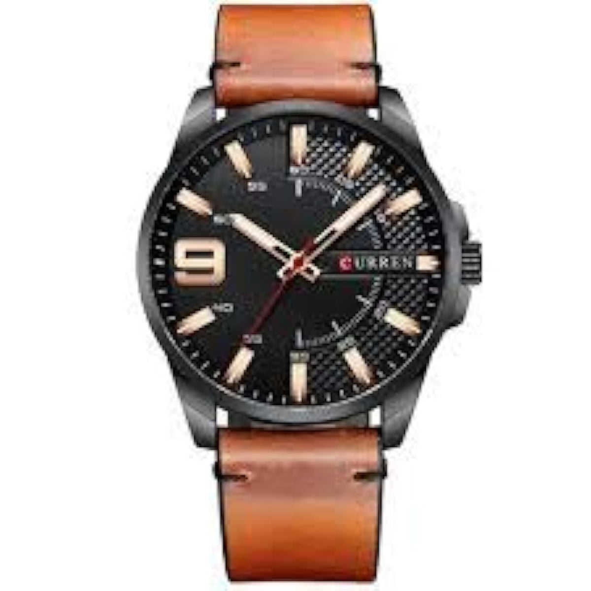 CURREN 8371 Men's Quartz Watch Water-resistant Large Dial Simple Leather Strap - Brown Black