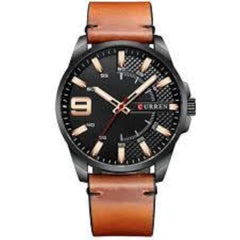 CURREN 8371 Men's Quartz Watch Water-resistant Large Dial Simple Leather Strap - Brown Black
