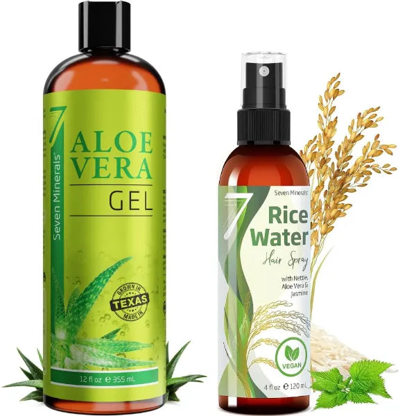 Seven Minerals Fermented Rice Water with Nettle, Aloe Vera, & Jasmine, and Seven Minerals Organic Aloe Vera Gel