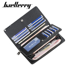 Mens Long Leather Cellphone Clutch Wallet Purse for Men Large Travel Business Hand Bag Cell Phone Holster Card Holder Case Gift for Father Son Husband Boyfriend (BLACK)