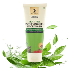 Pilgrim Australian Tea Tree & 1% Salicylic acid Gel Face wash Men & Women|Tea Tree purifying gel face wash with 1%salicylic acid & CICA for oily skin,acne and pimples|Oily skin cleanser for face|100ml